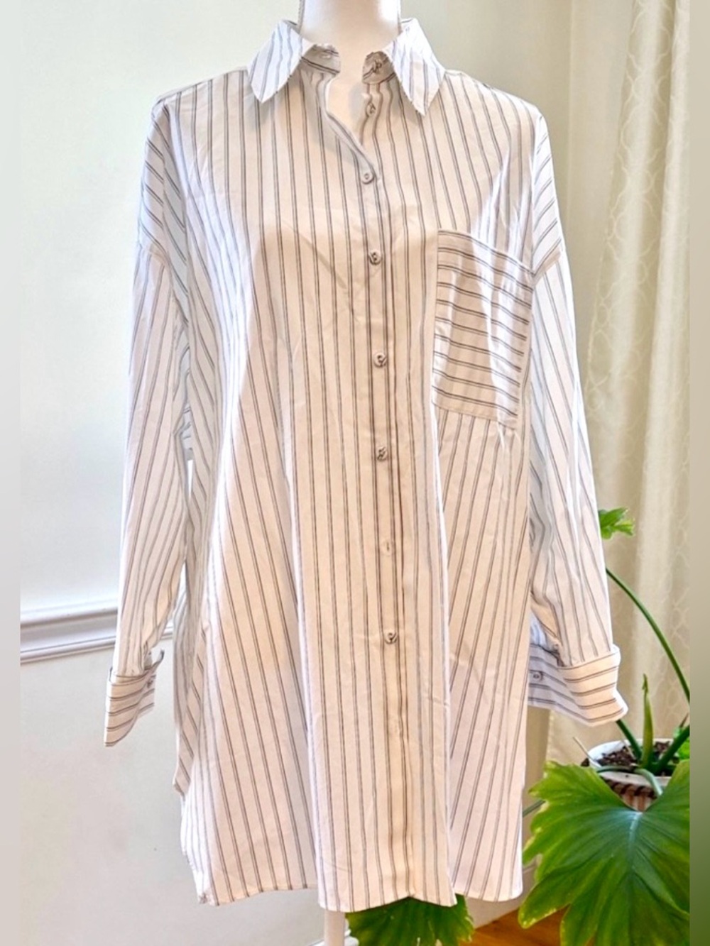 Zara women’s Striped Button-Up Shirt-dress size L